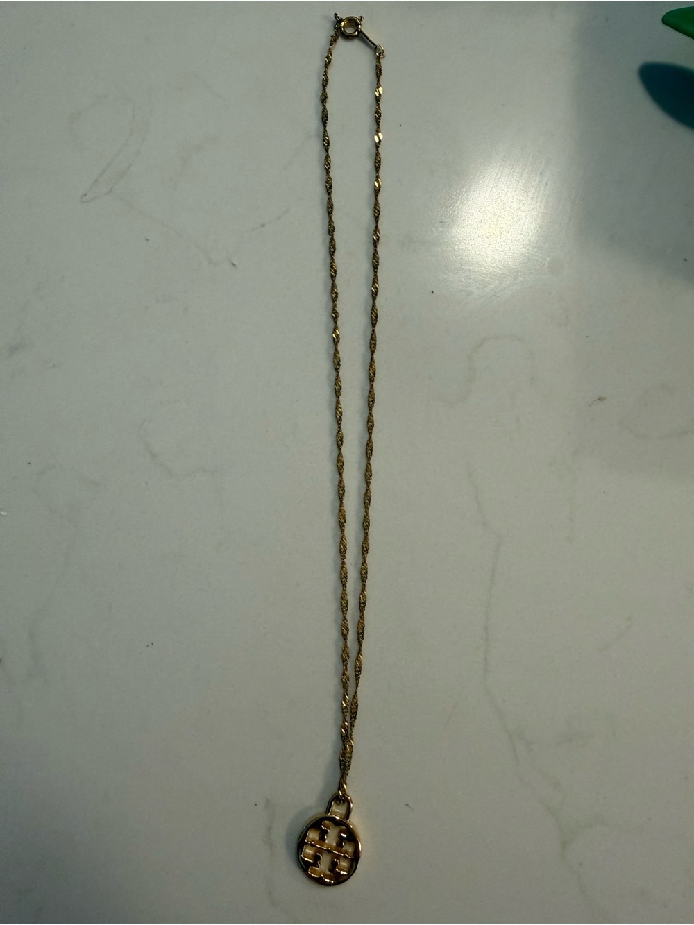 Gold Necklace with Tory Burch Pendant